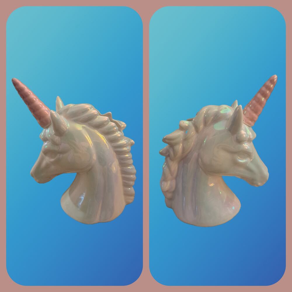 Claire's White Iridescent Ceramic Unicorn Coin and Cash Bank with Pink Horn